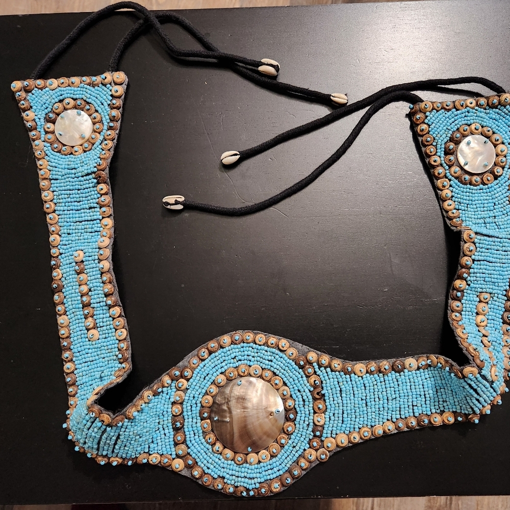 Beaded Turquoise and Brown Belt with Shell Accents